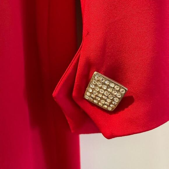 Maxi dress Lipstick red 100% red silk with 5 rhinestone diamond shaped buttons - Picture 5 of 6